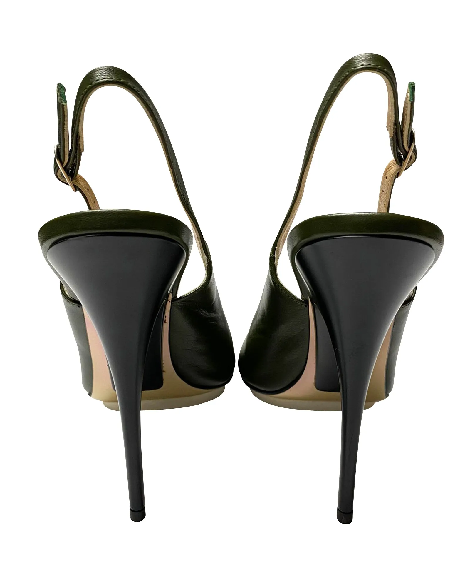 Giuseppe Zanotti Peep Toe Slingback Pumps in Black Leather