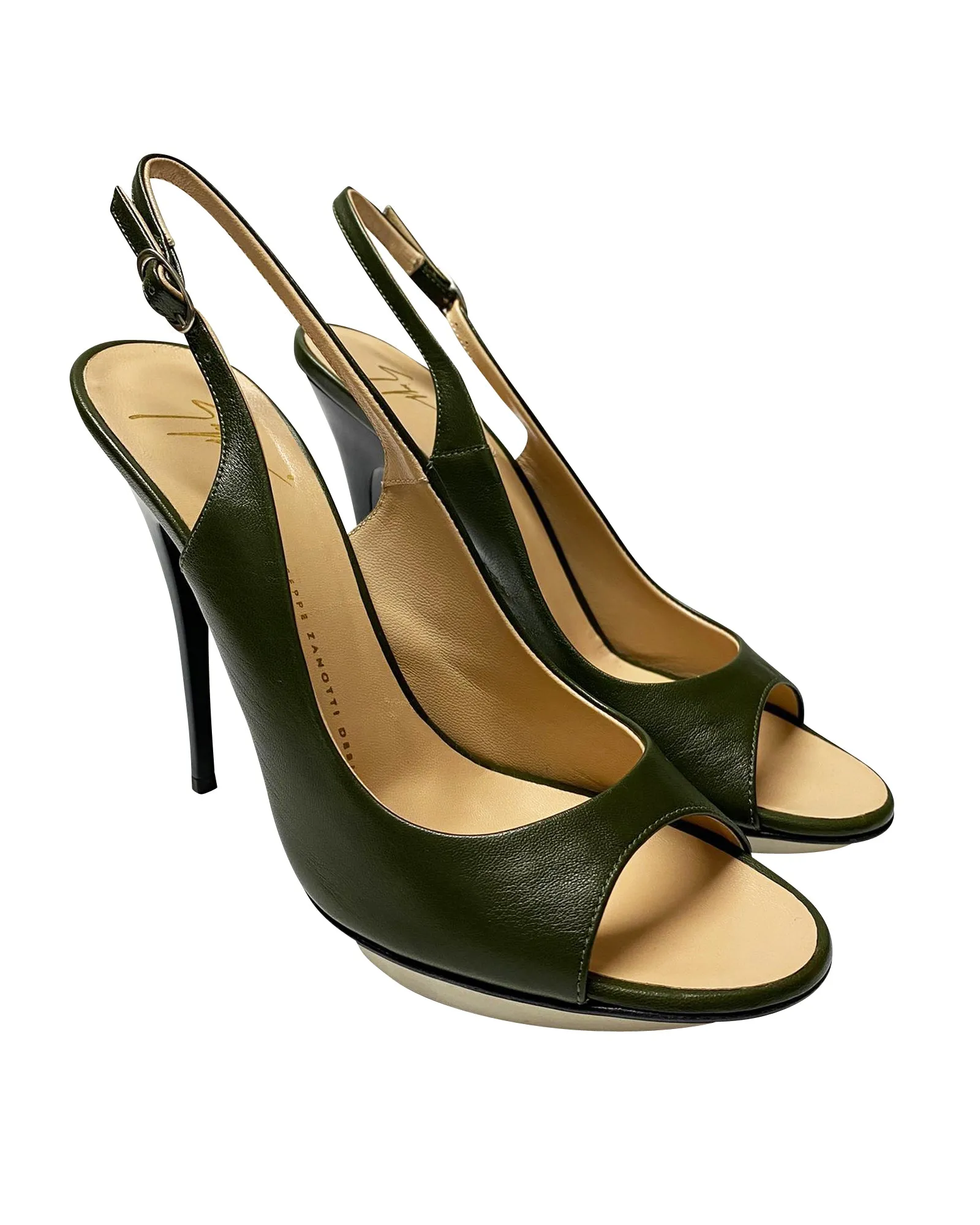 Giuseppe Zanotti Peep Toe Slingback Pumps in Black Leather
