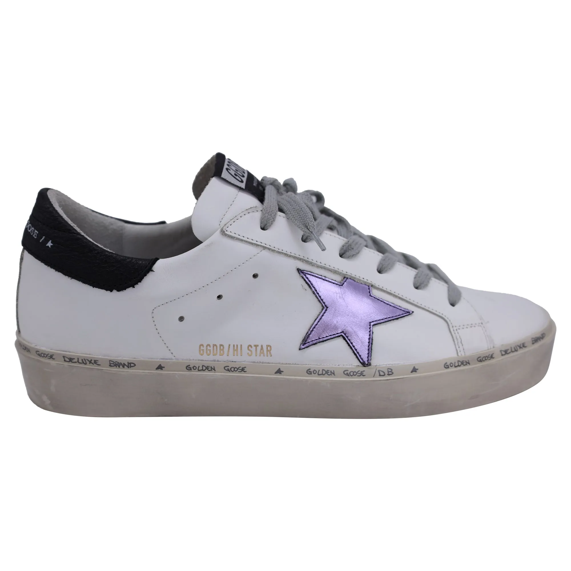 Golden Goose Hi Star with Metallic Star Low-Top Sneakers in White Leather