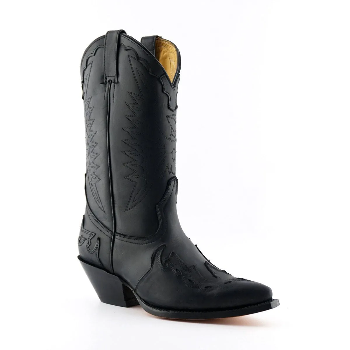 Grinders Unisex Black Leather Cowboy Boots-Arizona HI