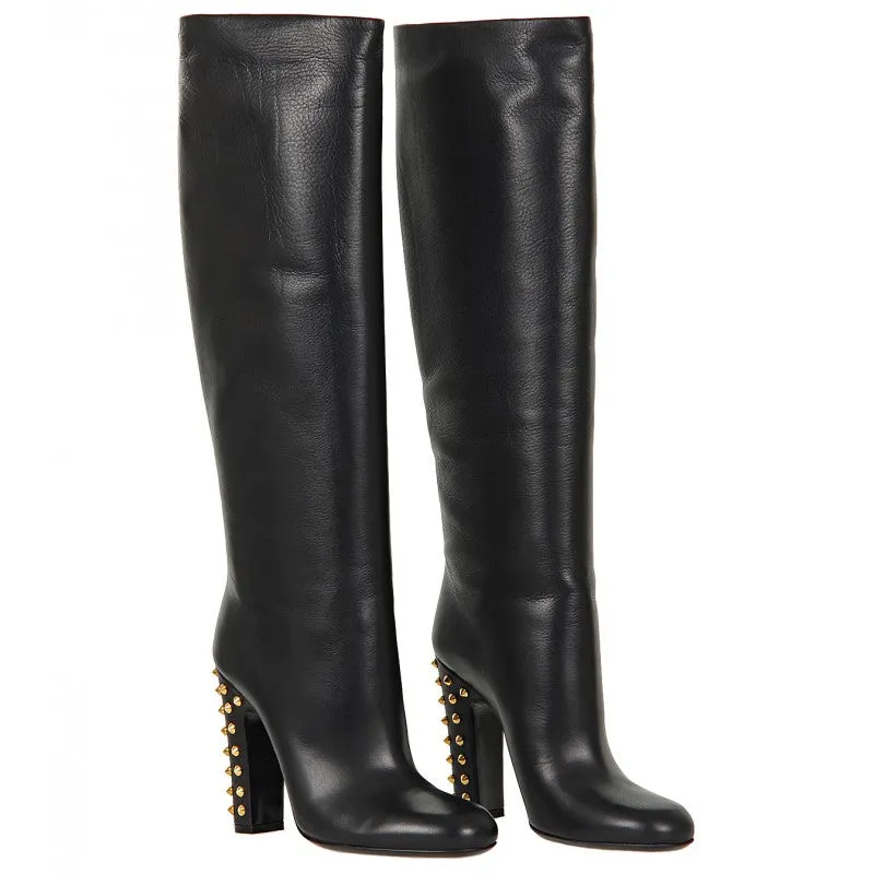 Gucci Black Jacqueline studded mid heel tall boot