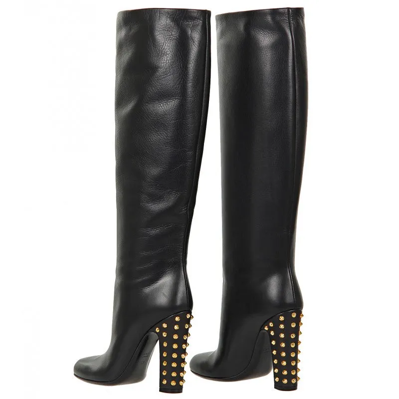 Gucci Black Jacqueline studded mid heel tall boot
