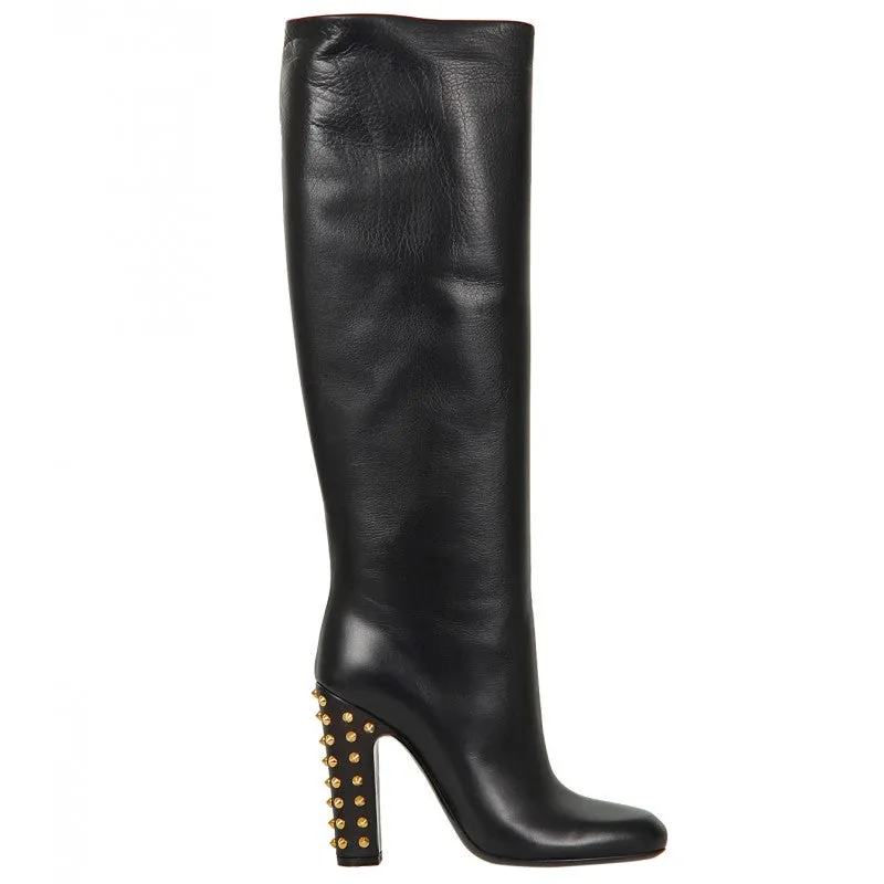 Gucci Black Jacqueline studded mid heel tall boot