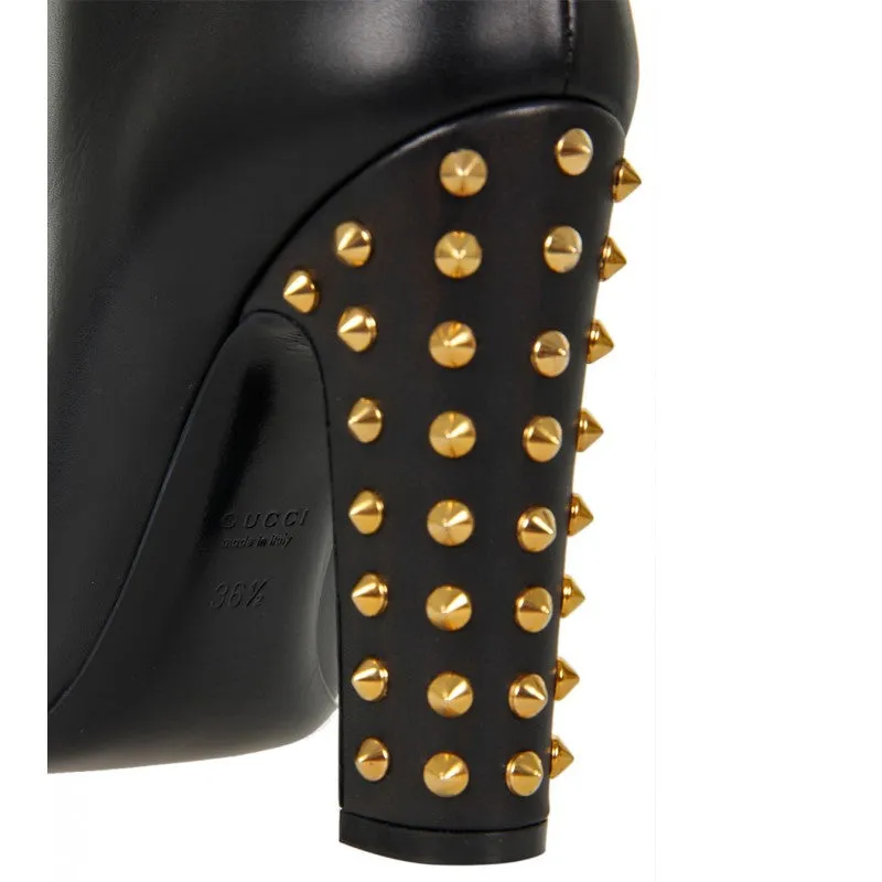Gucci Black Jacqueline studded mid heel tall boot