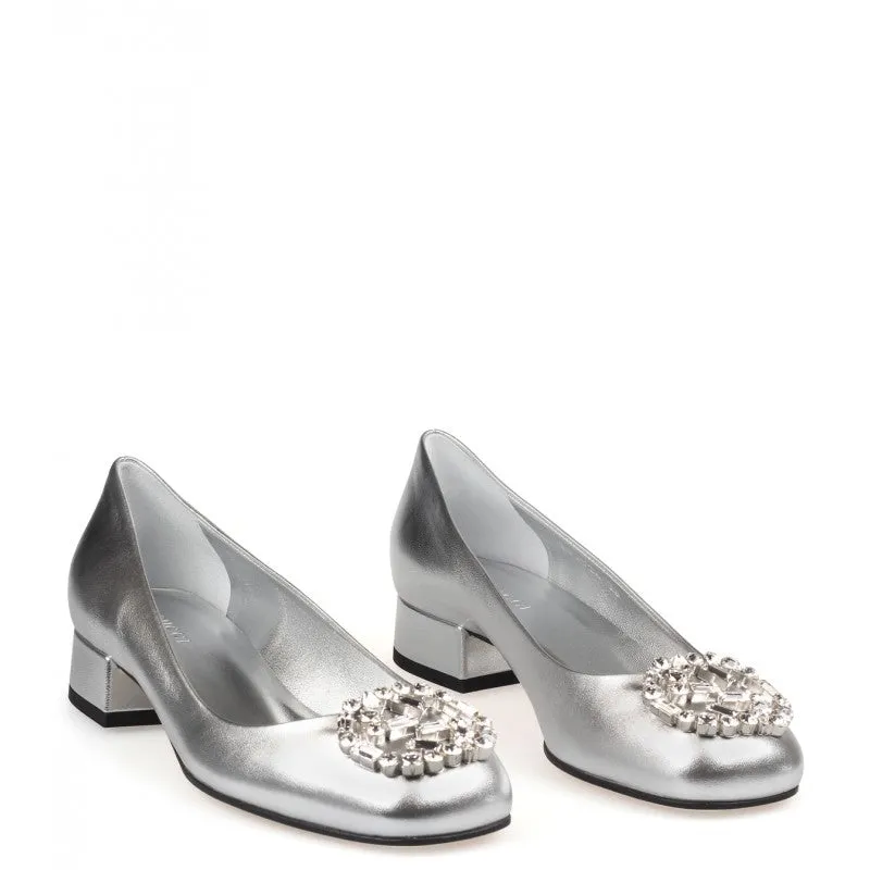 Gucci Silver metallic leather GG sparkling ballerina shoes