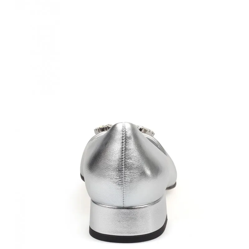 Gucci Silver metallic leather GG sparkling ballerina shoes