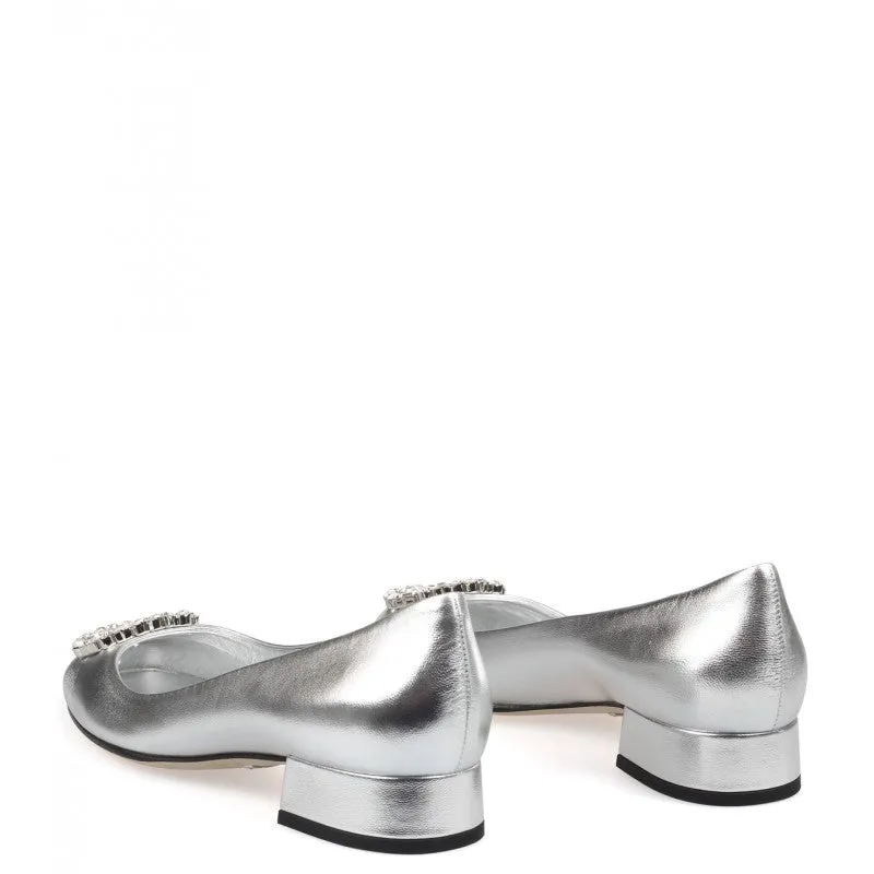 Gucci Silver metallic leather GG sparkling ballerina shoes
