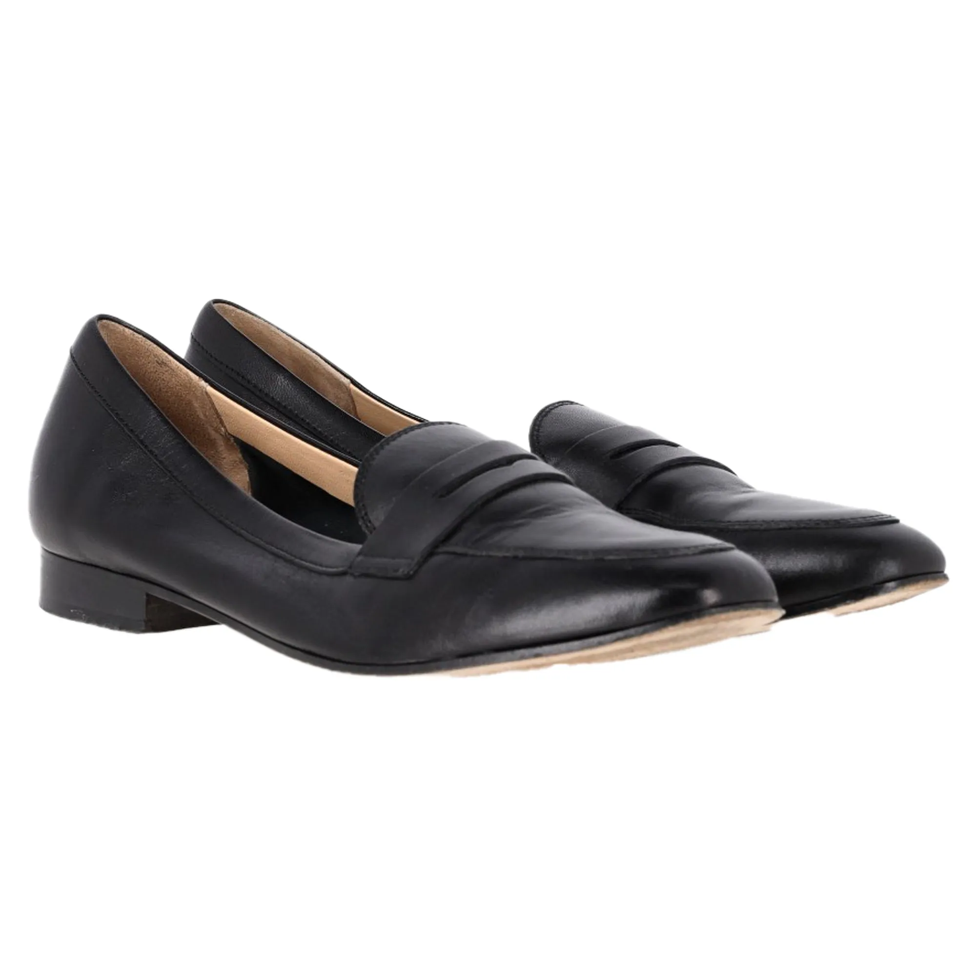 Iris & Ink Penny Loafers in Black Leather