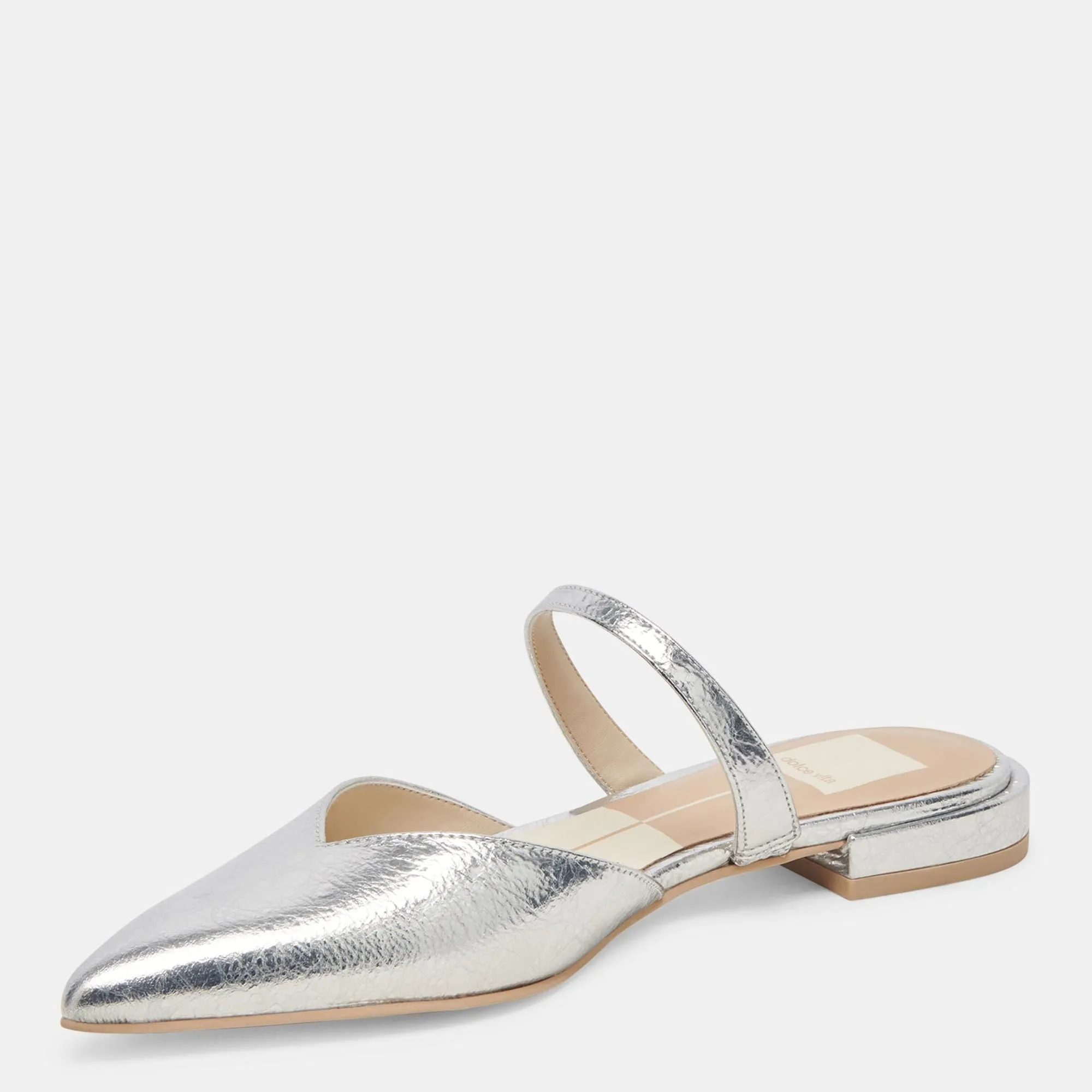 Kanika Wide Flats Silver Distressed Leather