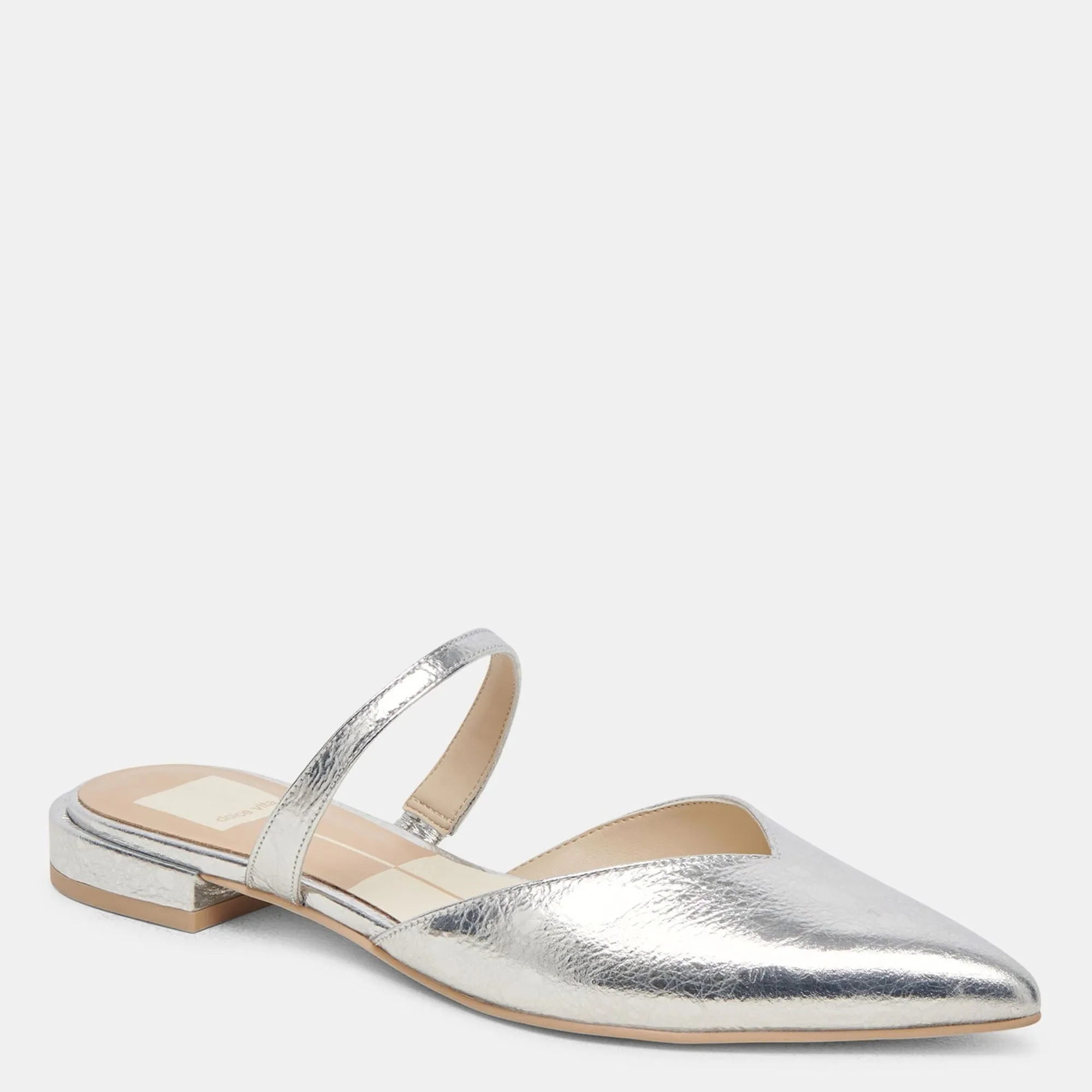 Kanika Wide Flats Silver Distressed Leather