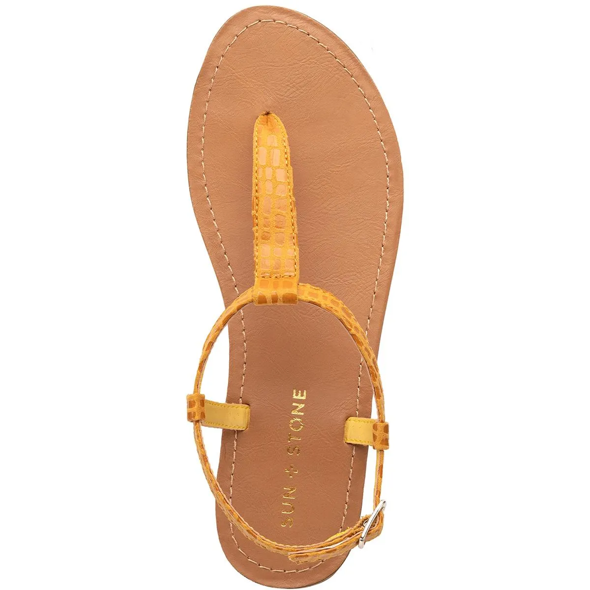 Krisleyy Womens Embossed Slingback T-Strap Sandals