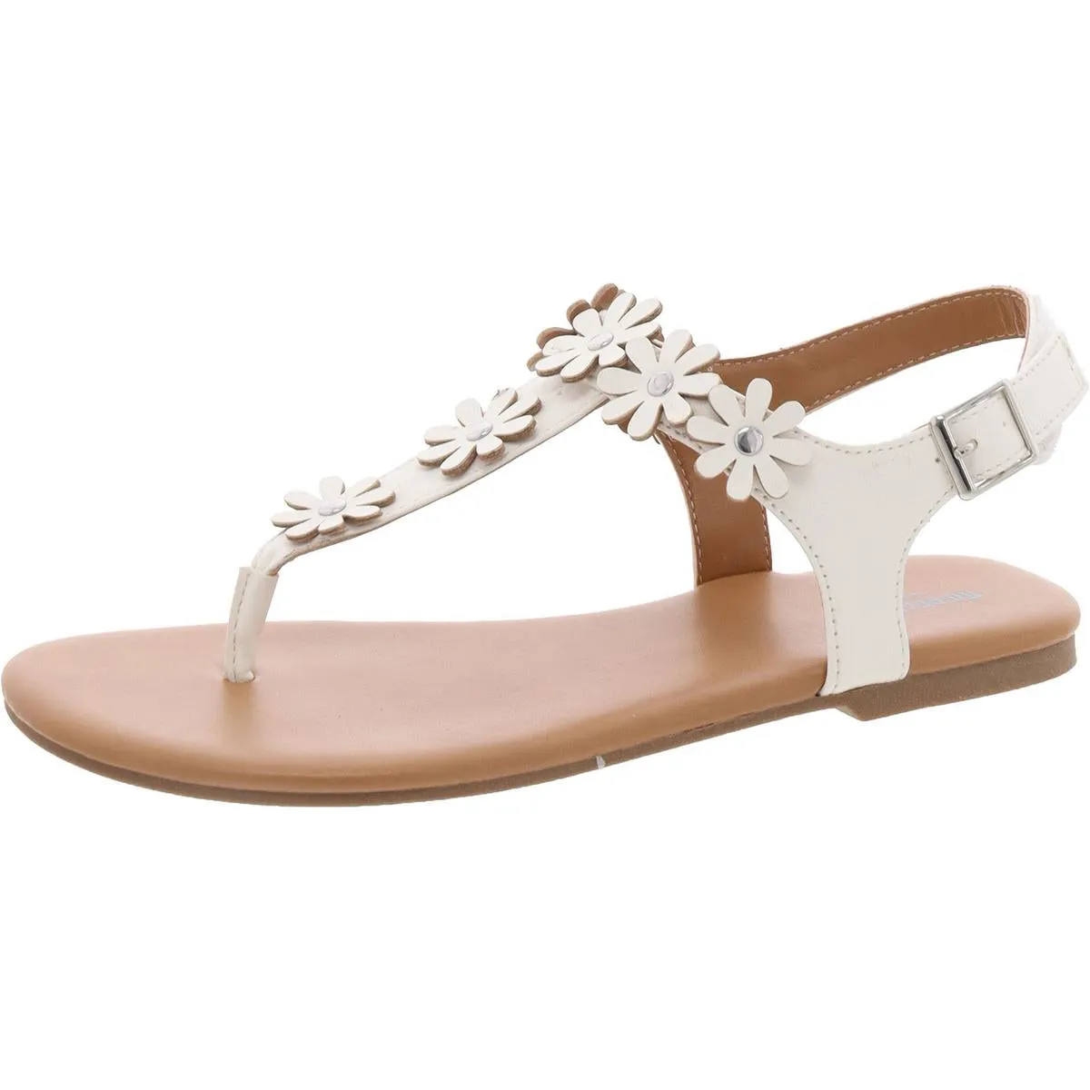 Krisleyy Womens Embossed Slingback T-Strap Sandals