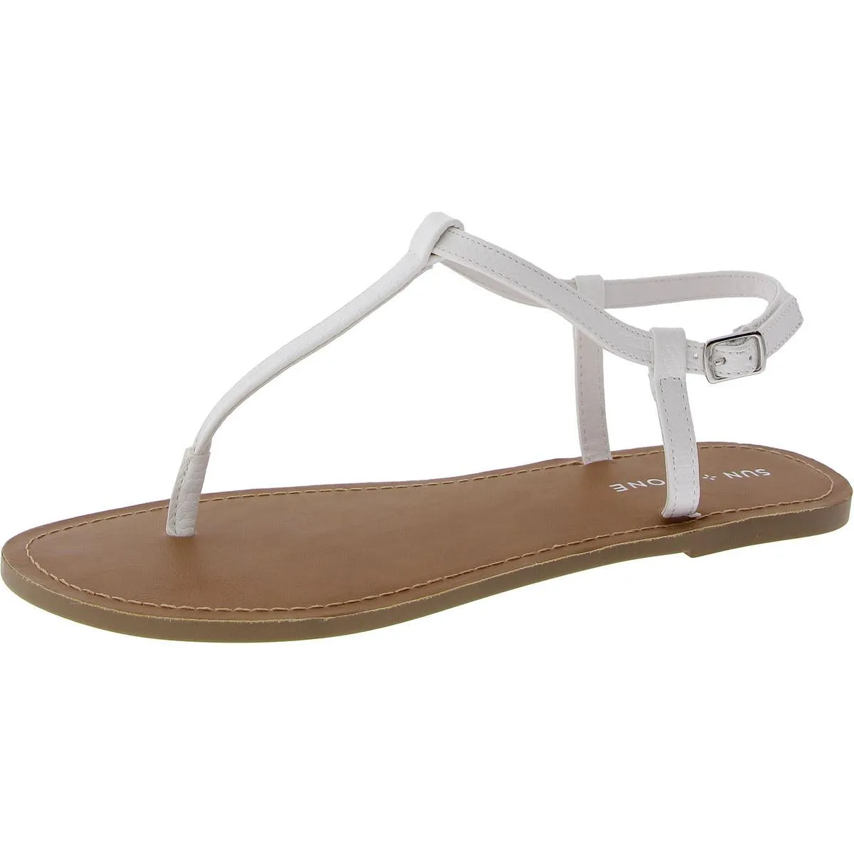 Krisleyy Womens Embossed Slingback T-Strap Sandals