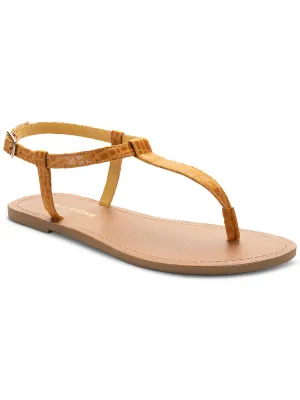 Krisleyy Womens Embossed Slingback T-Strap Sandals