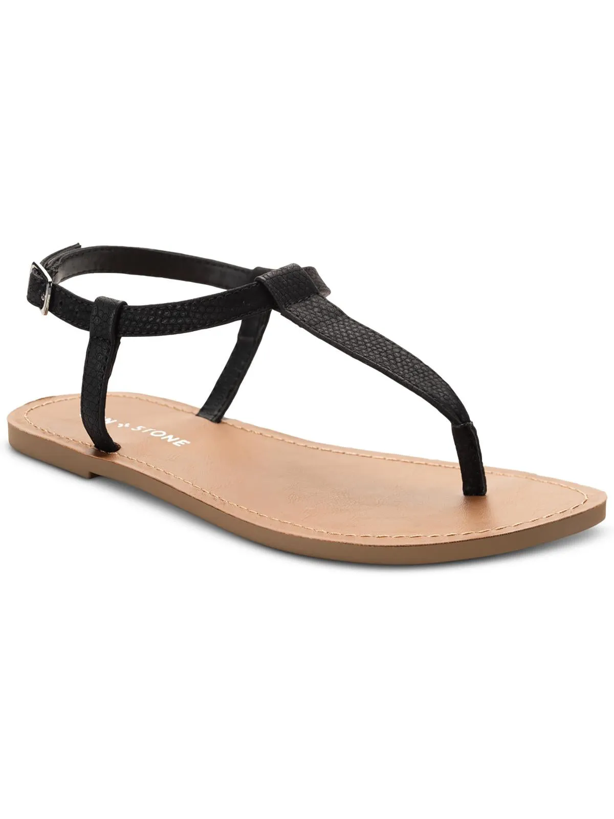 Krisleyy Womens Embossed Slingback T-Strap Sandals