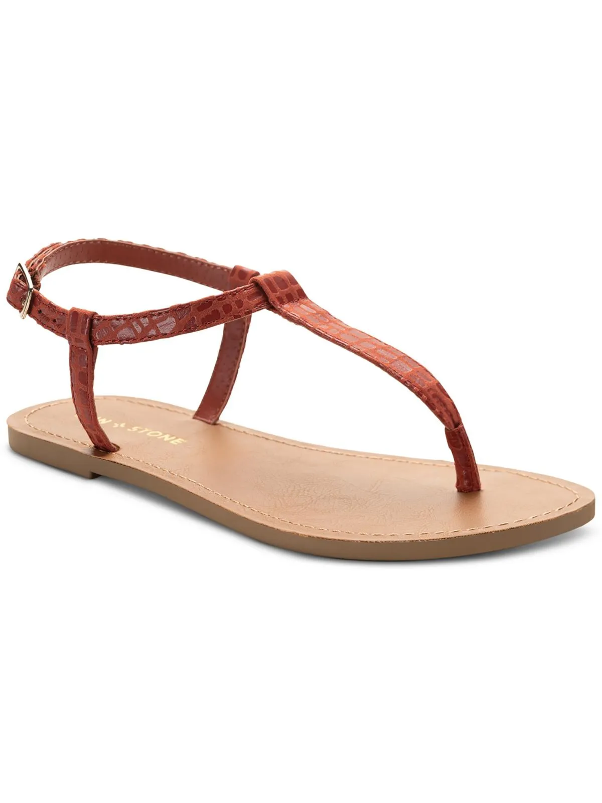 Krisleyy Womens Embossed Slingback T-Strap Sandals