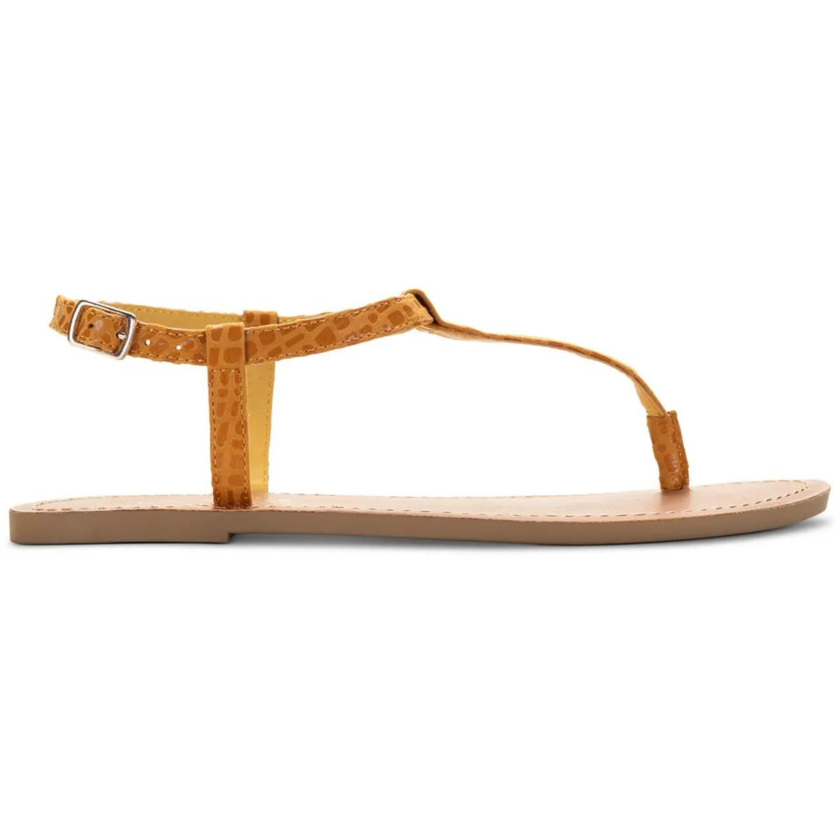 Krisleyy Womens Embossed Slingback T-Strap Sandals
