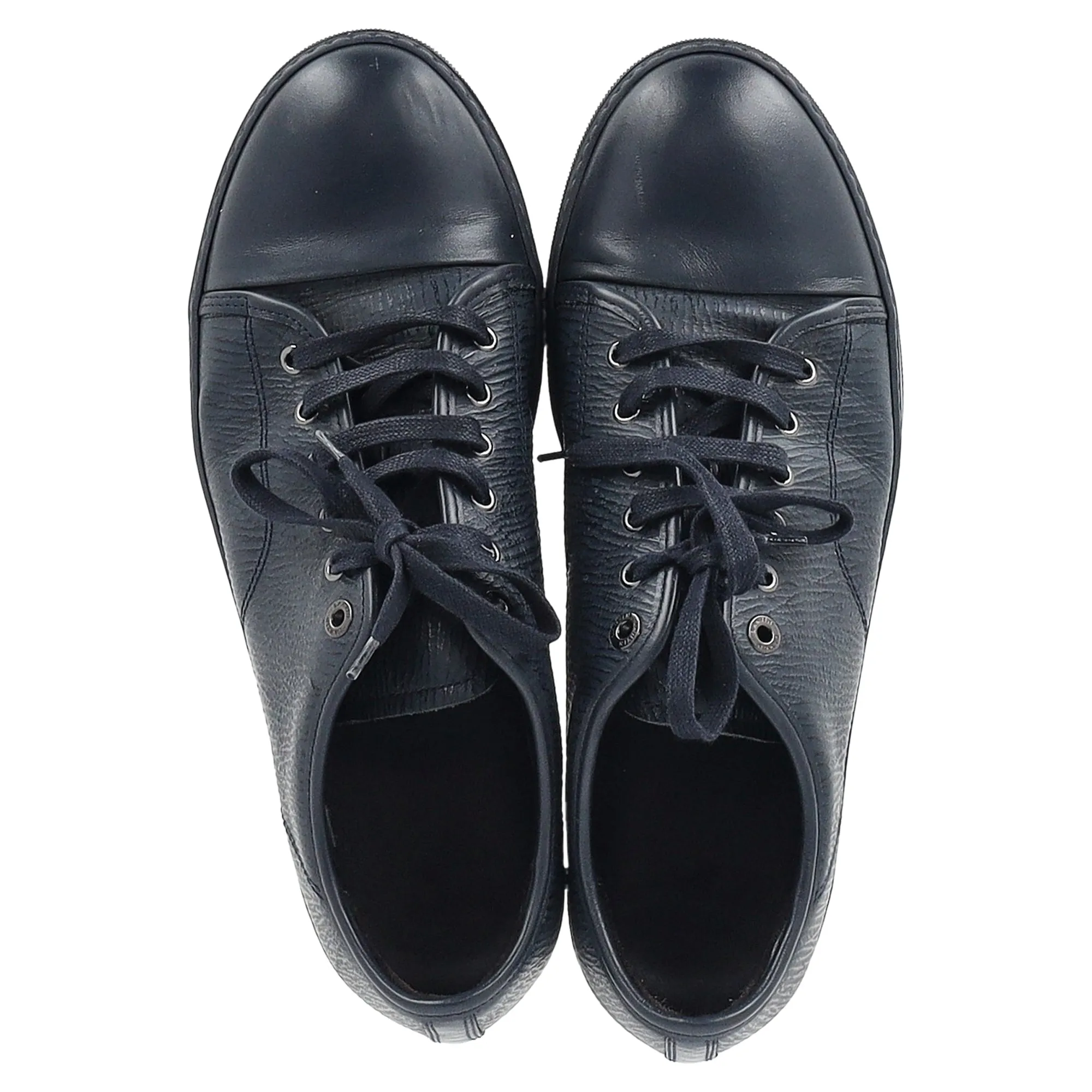 Lanvin Lace-Up Low-Top Sneakers in Navy Blue Leather