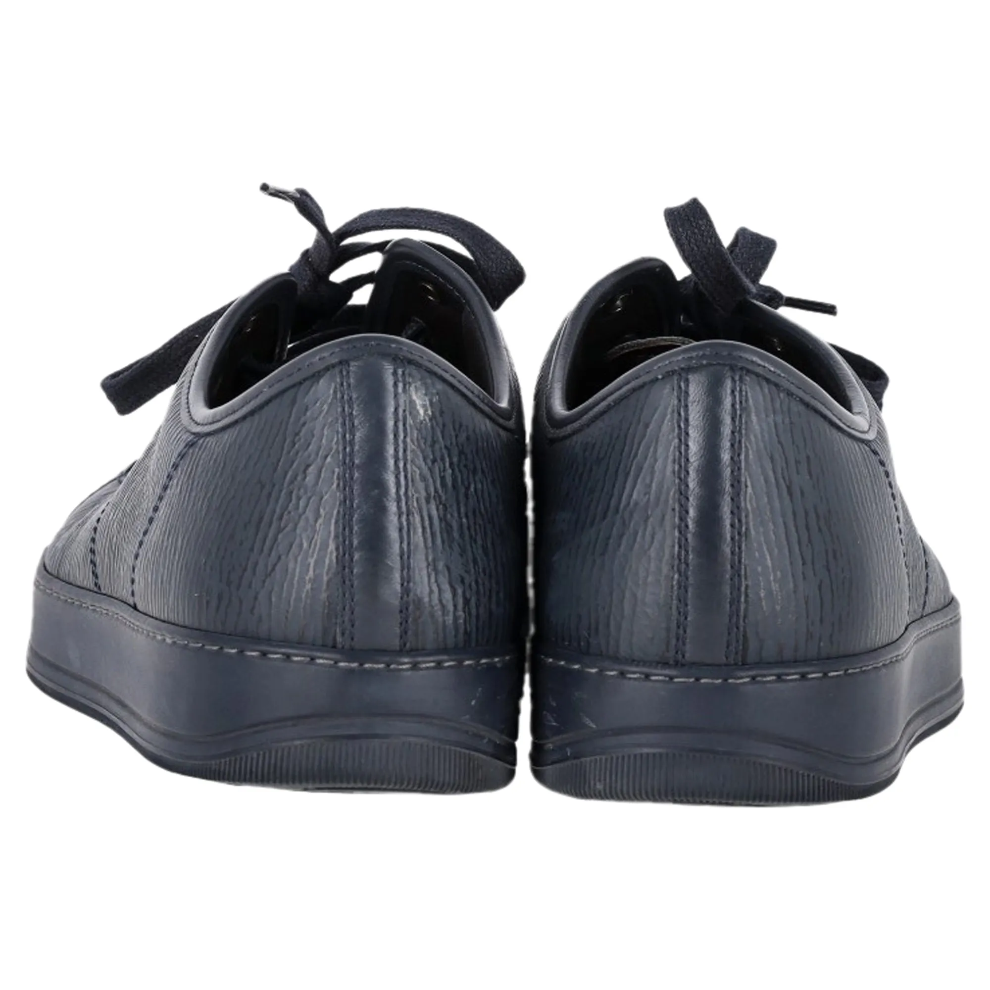 Lanvin Lace-Up Low-Top Sneakers in Navy Blue Leather