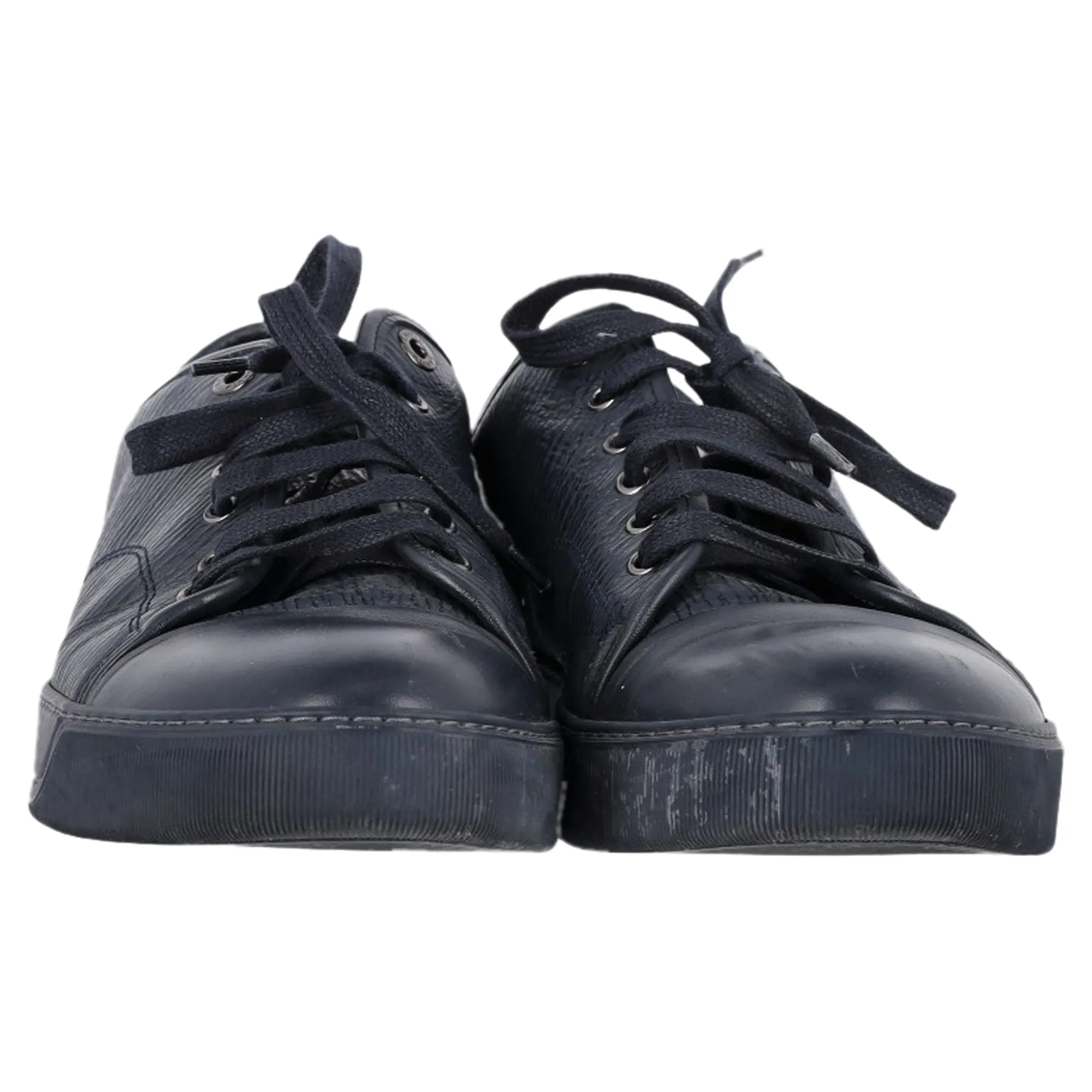 Lanvin Lace-Up Low-Top Sneakers in Navy Blue Leather
