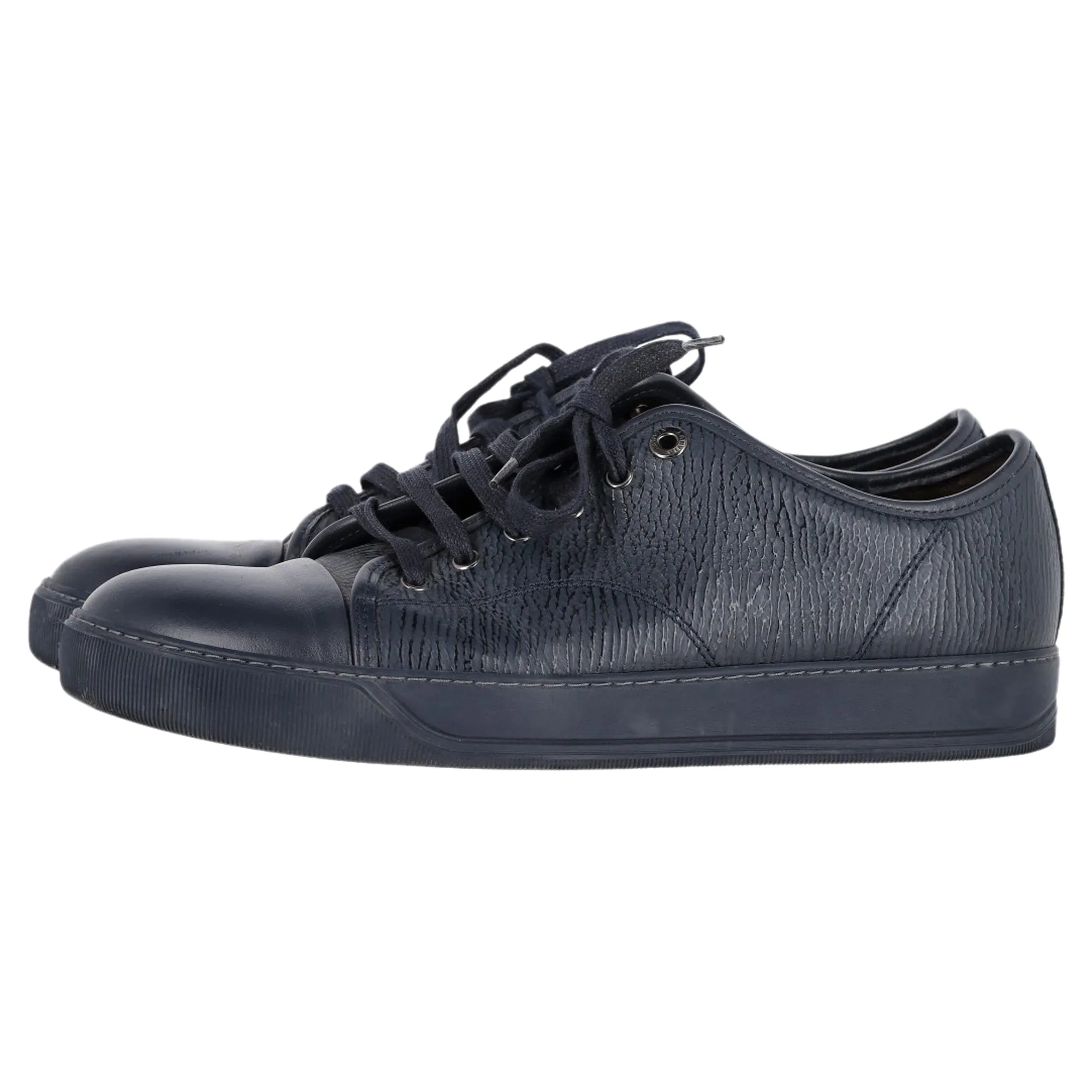 Lanvin Lace-Up Low-Top Sneakers in Navy Blue Leather