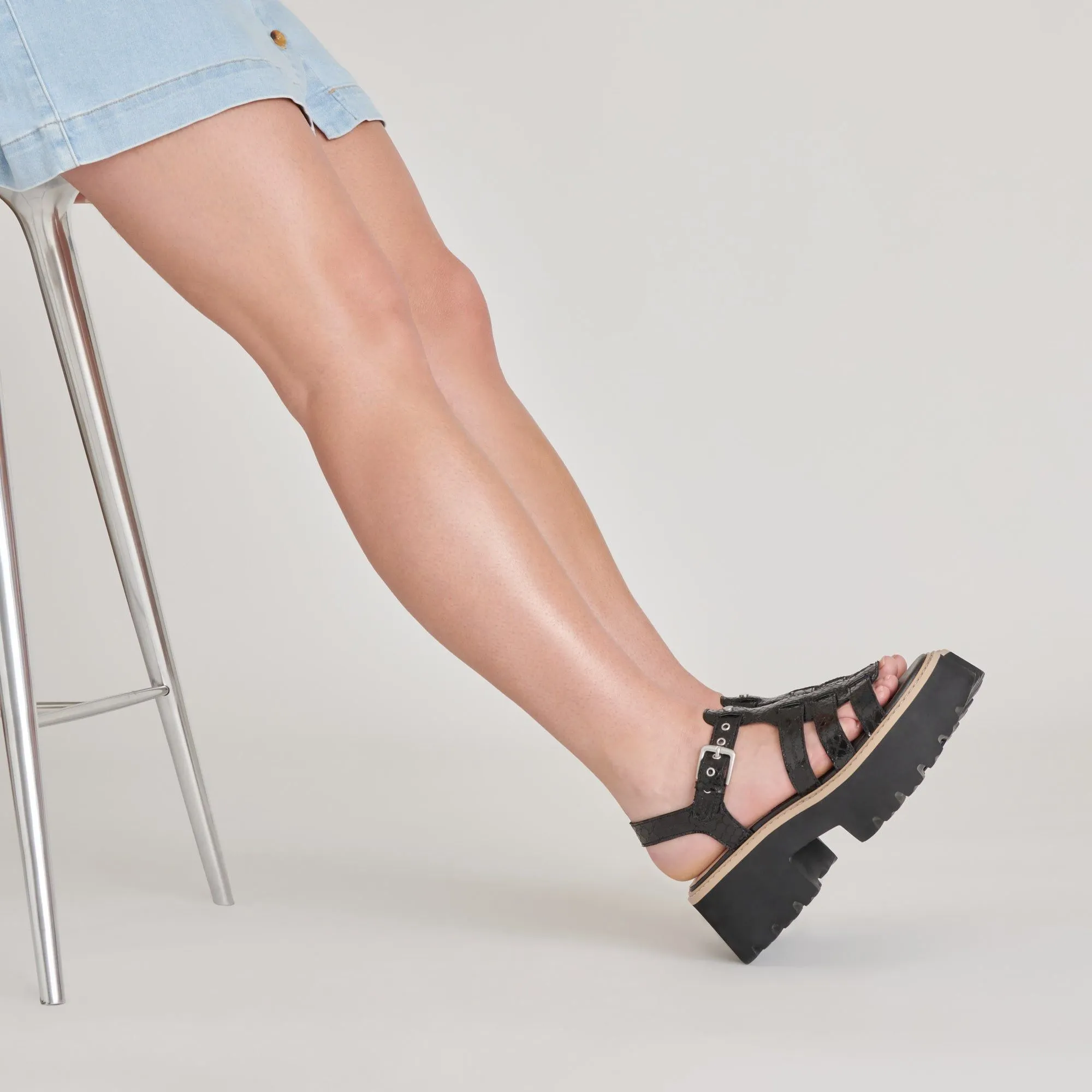 Latice Sandals Midnight Embossed Leather