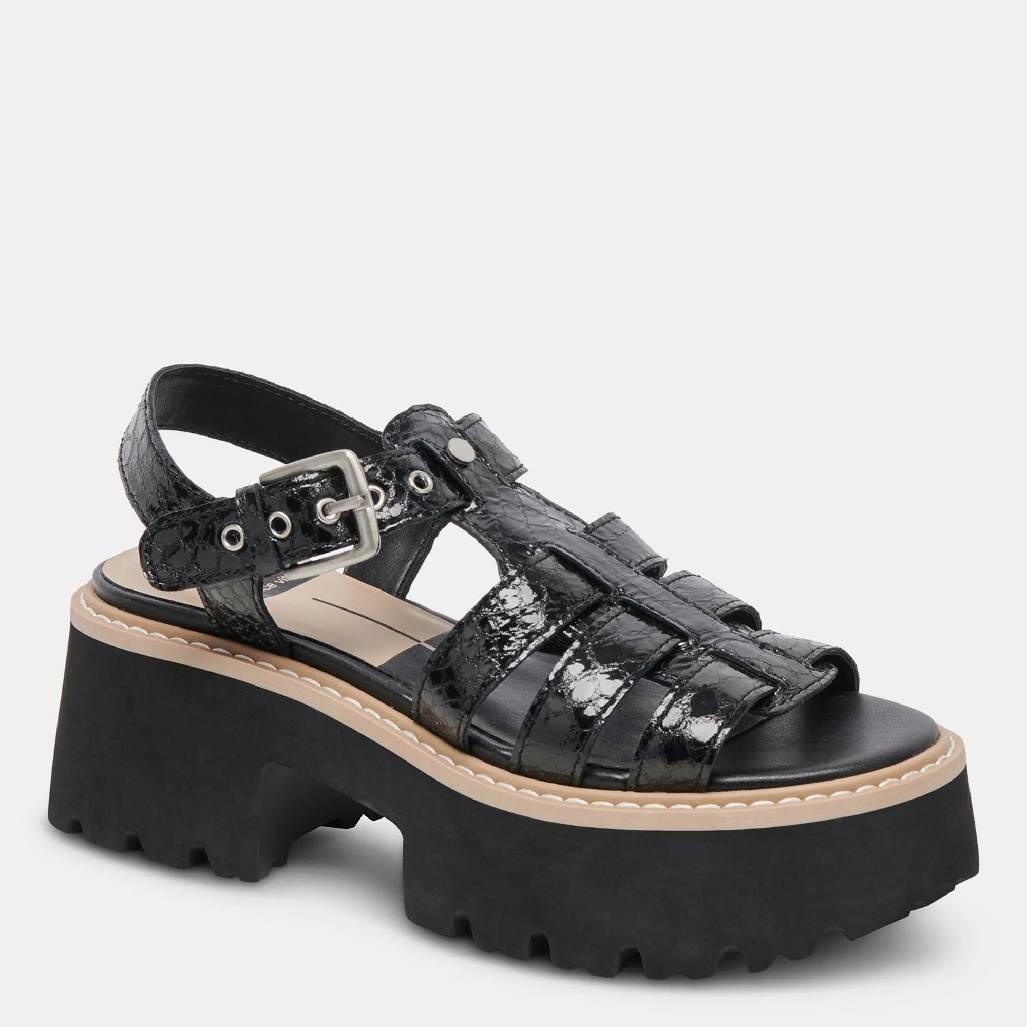 Latice Sandals Midnight Embossed Leather