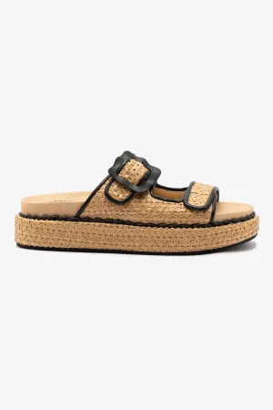 Maui Slide In Tapestry Natural Raffia and Black Trimming