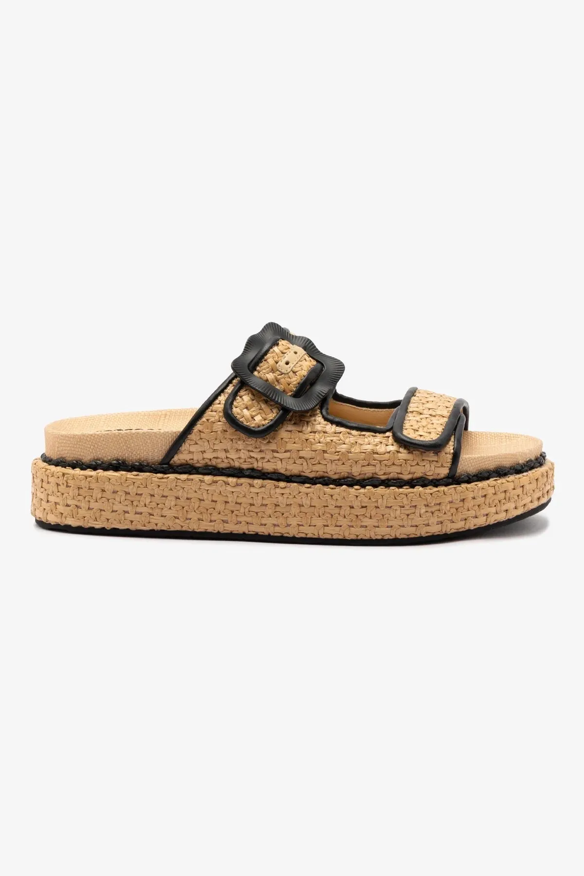 Maui Slide In Tapestry Natural Raffia and Black Trimming