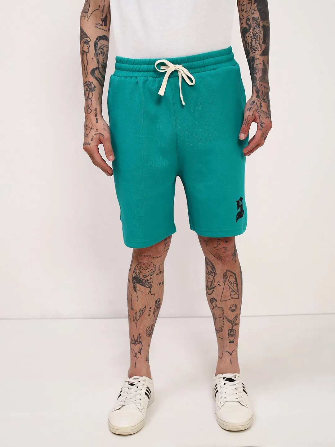 Men Green Solid Shorts