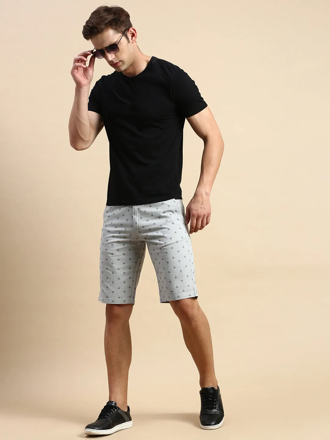 Men Grey Conversational Printed Cotton Shorts