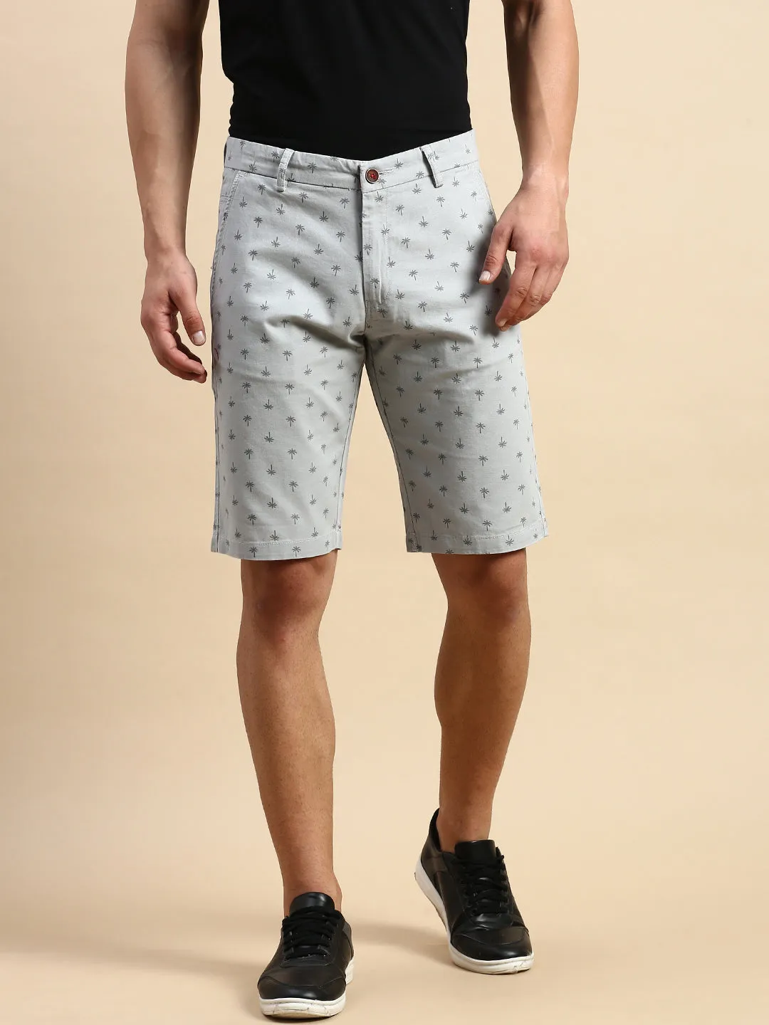 Men Grey Conversational Printed Cotton Shorts