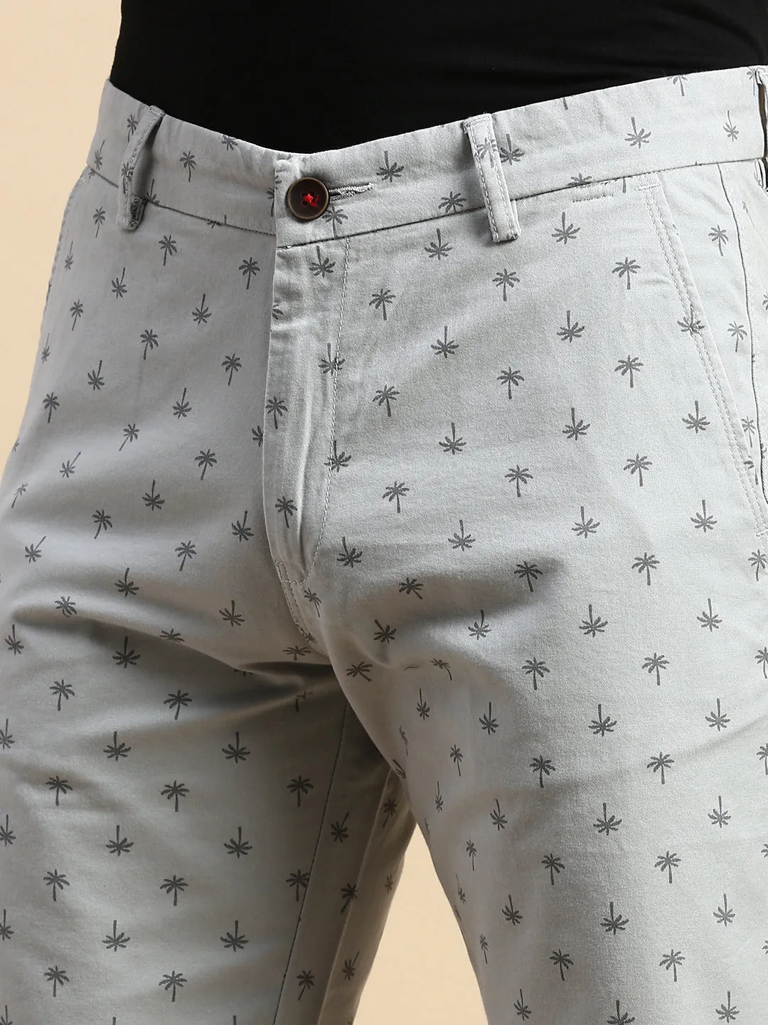 Men Grey Conversational Printed Cotton Shorts