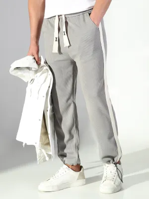 Men Grey Solid Trousers with Side Stripes