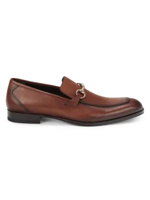 Men's Apron Toe Leather Bit Loafers In Dark Cognac