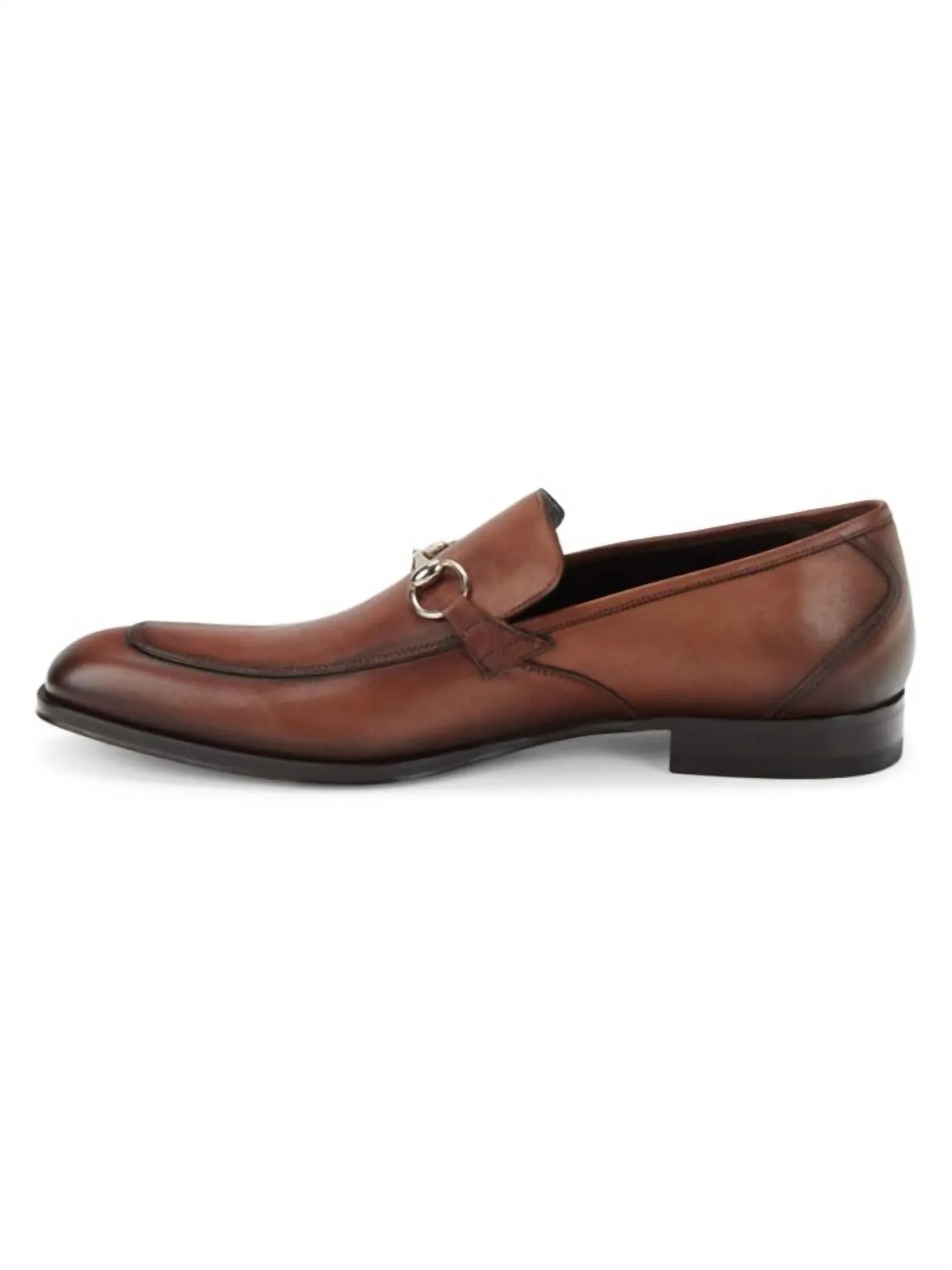 Men's Apron Toe Leather Bit Loafers In Dark Cognac