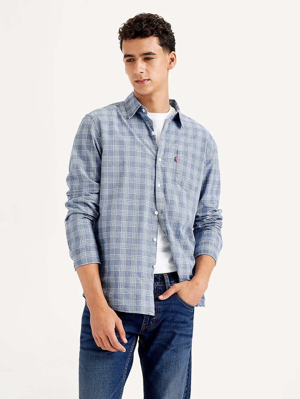 Men's Checkered Spread Collar Shirt