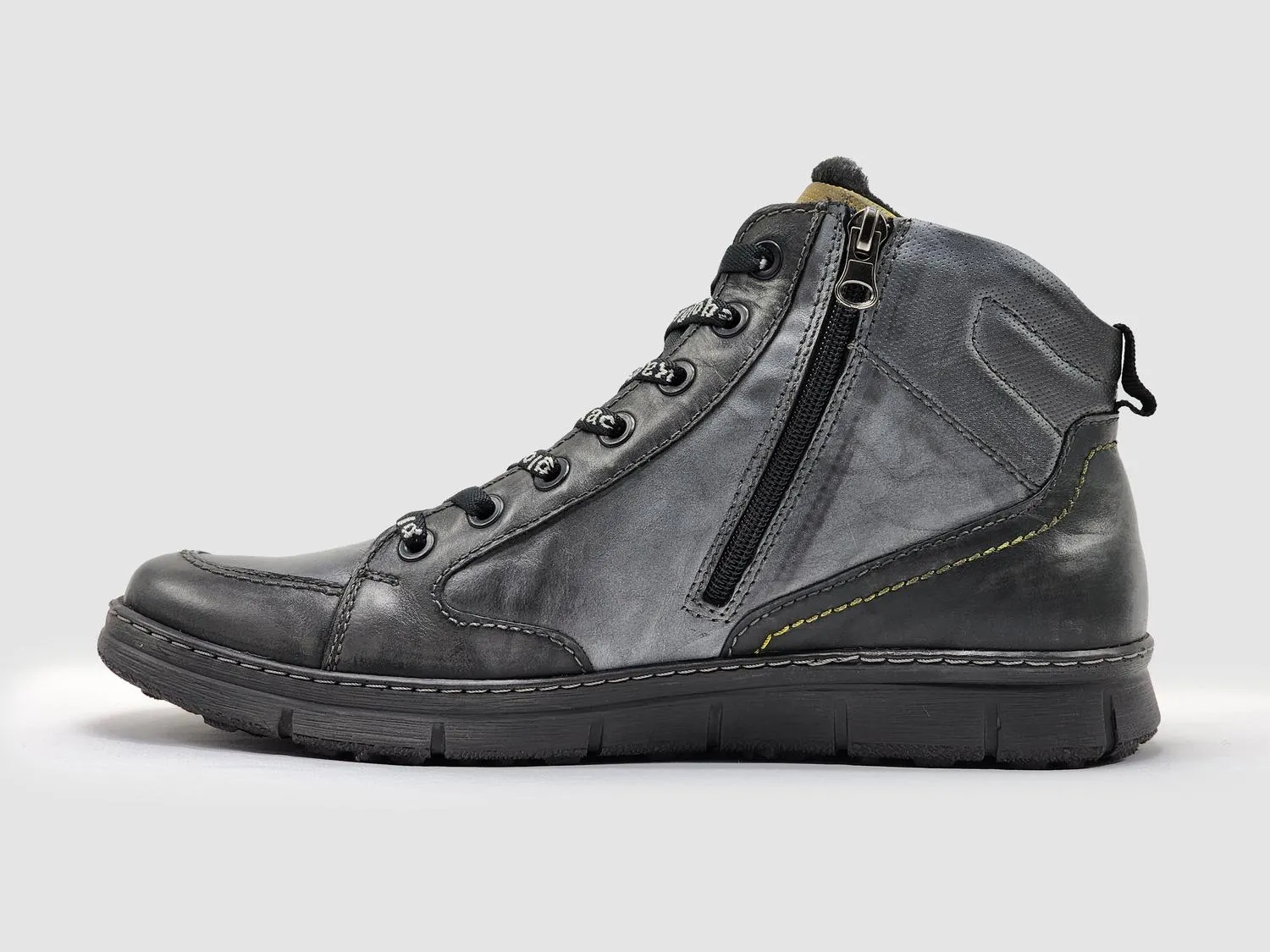 Men's Thick Wool-Lined Zip-Up Leather Boots In Grey