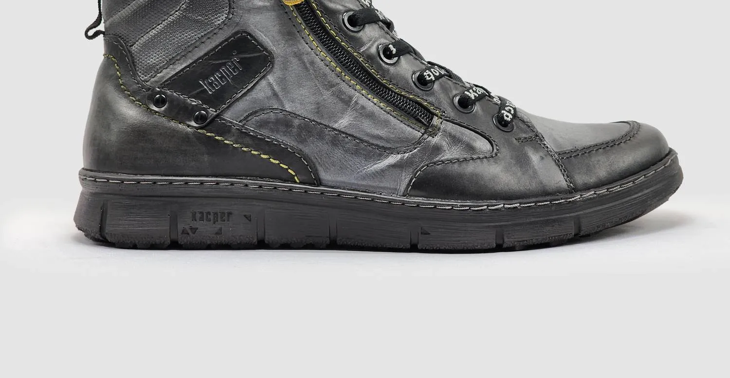 Men's Thick Wool-Lined Zip-Up Leather Boots In Grey