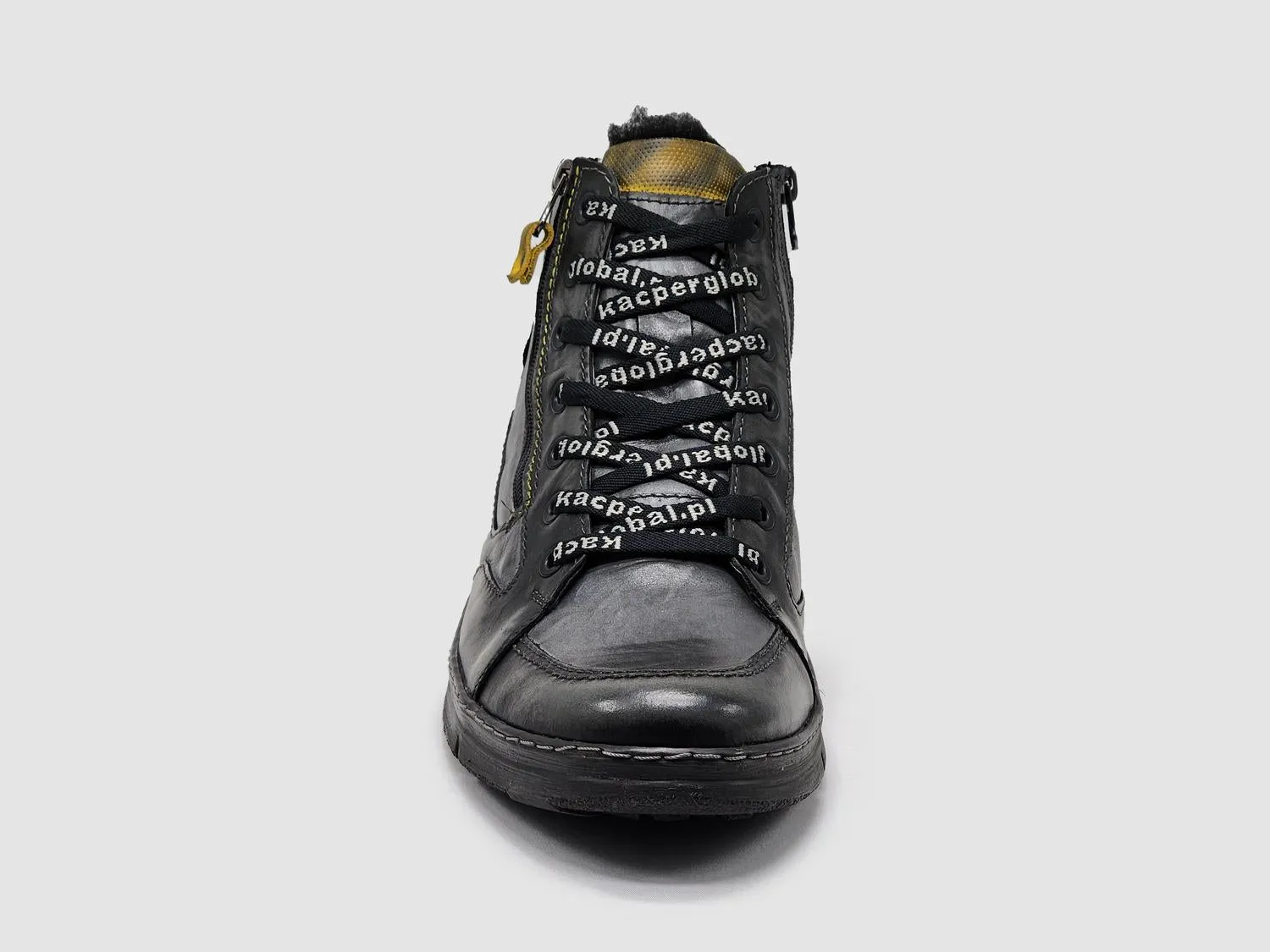 Men's Thick Wool-Lined Zip-Up Leather Boots In Grey