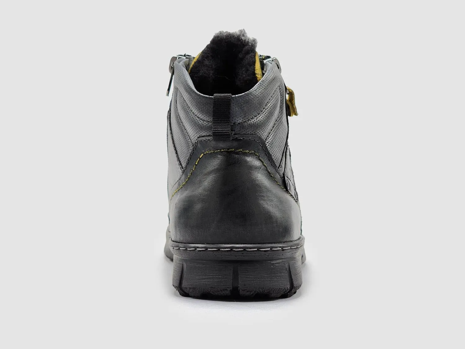 Men's Thick Wool-Lined Zip-Up Leather Boots In Grey