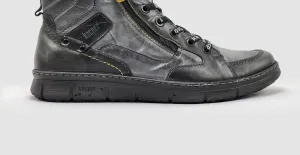 Men's Thick Wool-Lined Zip-Up Leather Boots In Grey