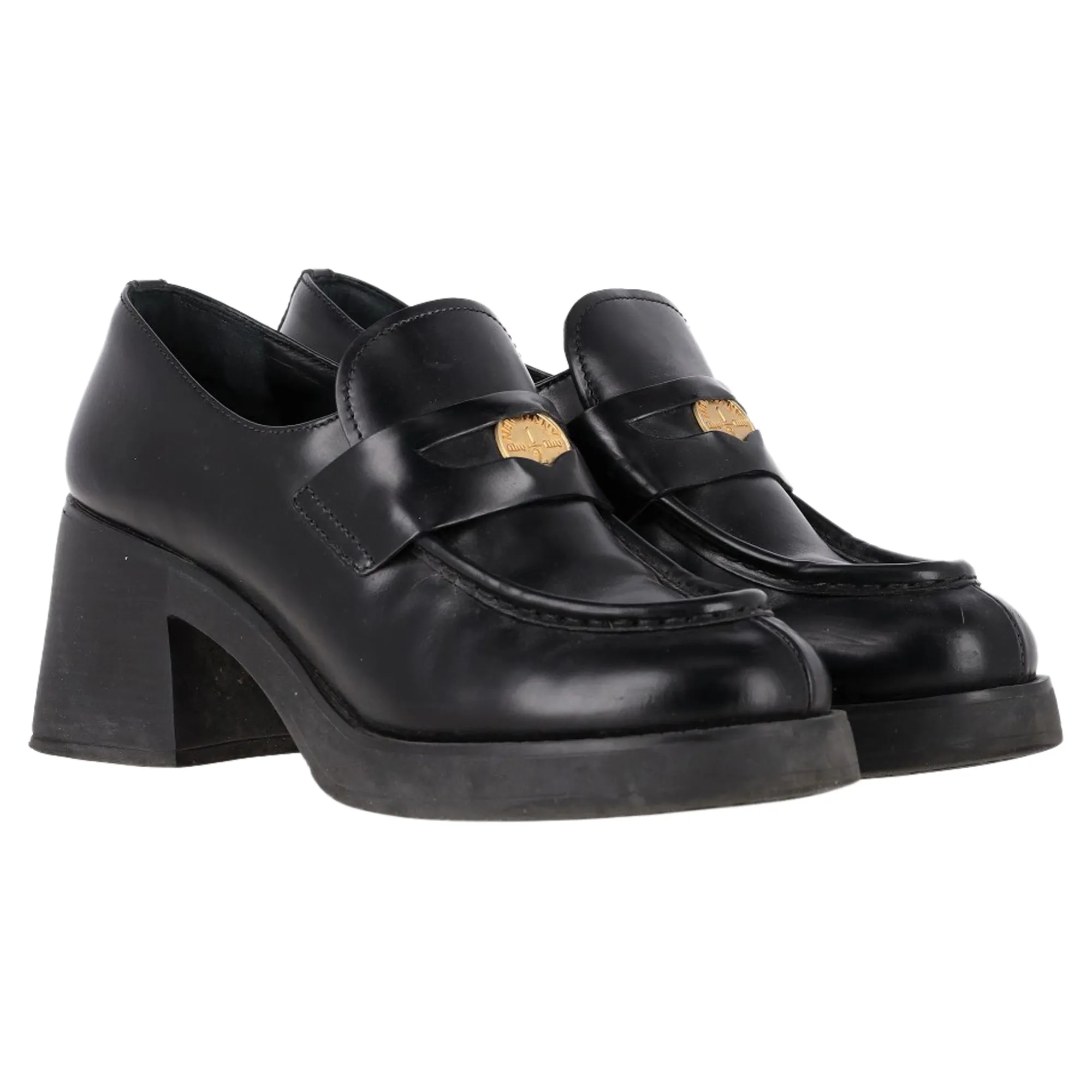 Miu Miu Chunky Penny Loafers in Black Leather