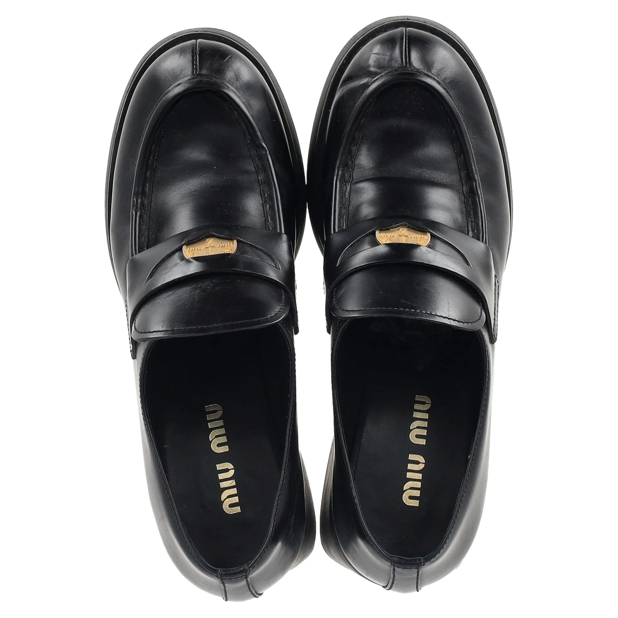 Miu Miu Chunky Penny Loafers in Black Leather