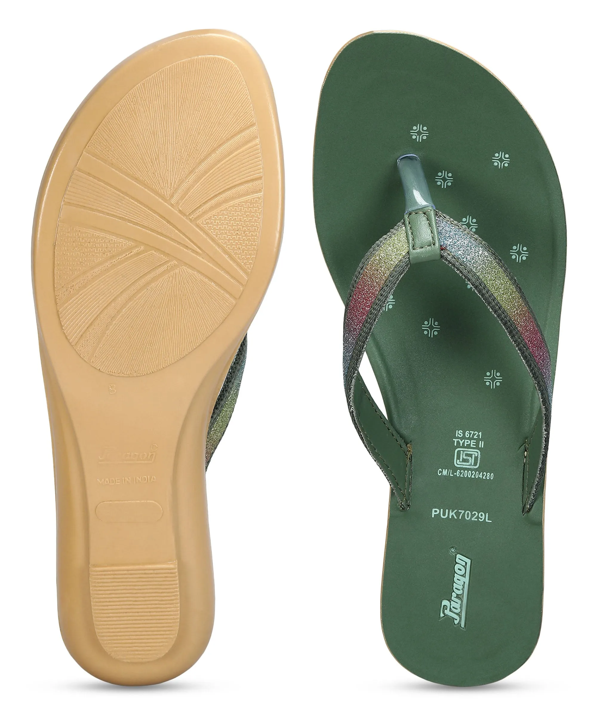 Paragon Women's Slip On Flat Green Sandals | Durable Dailywear Sandals