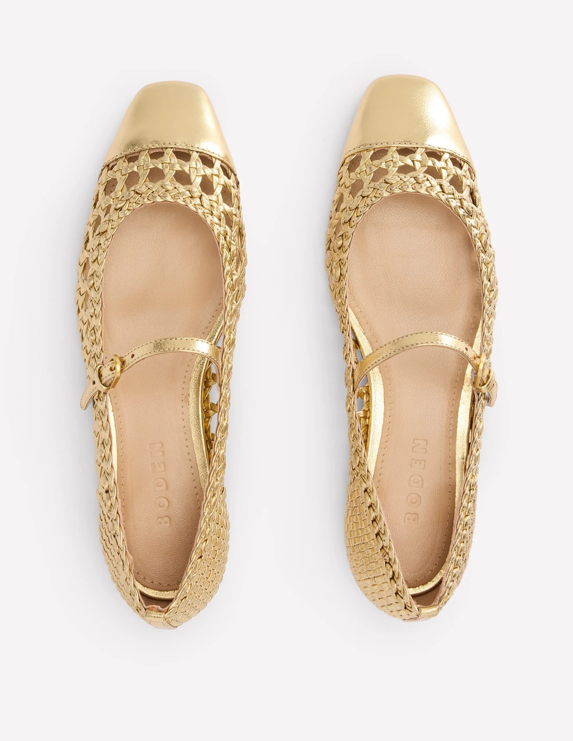 Penelope Mary Jane Flat-Gold Woven Leather
