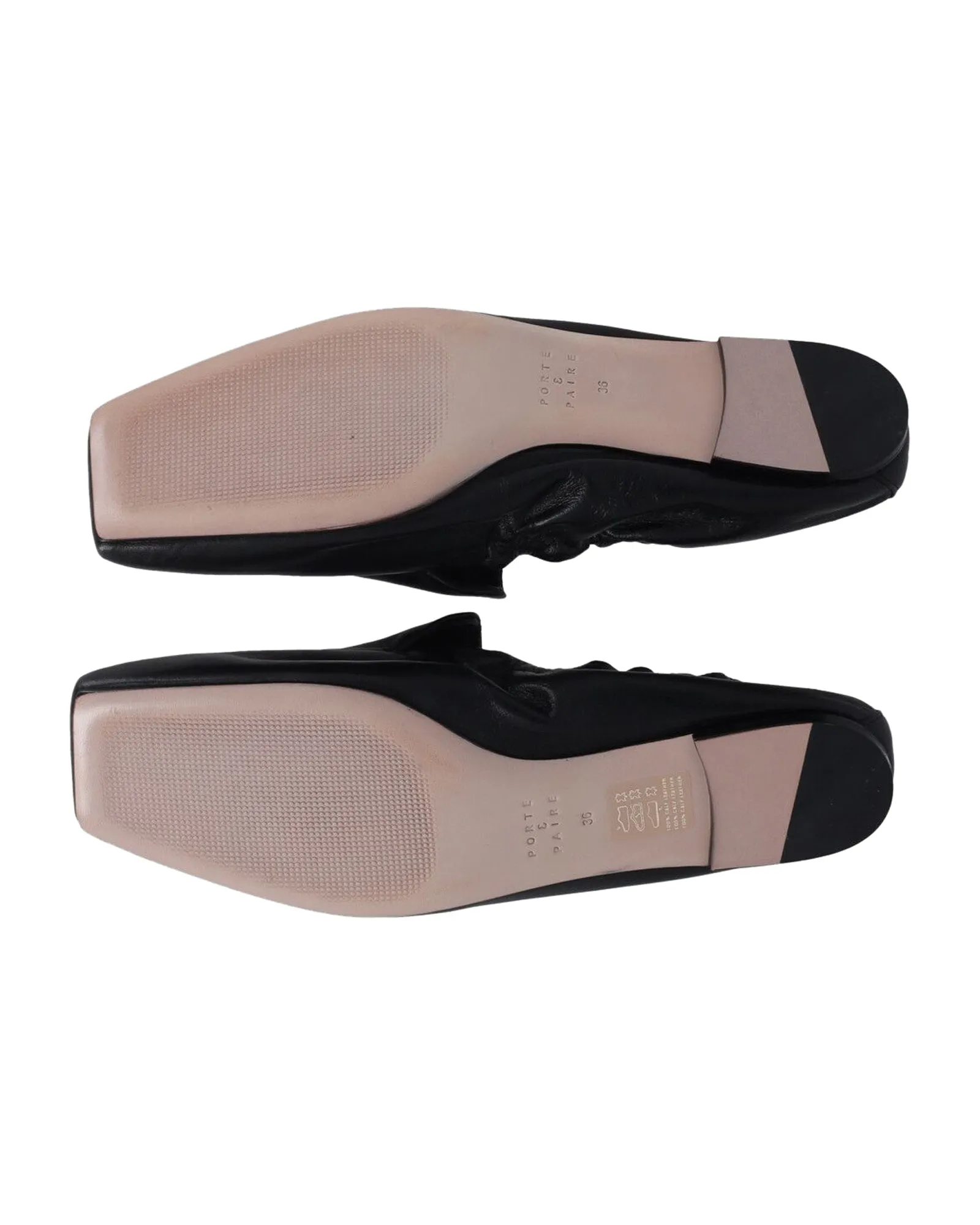 Porter & Paire Scrunched Ballet Flats in Black Leather