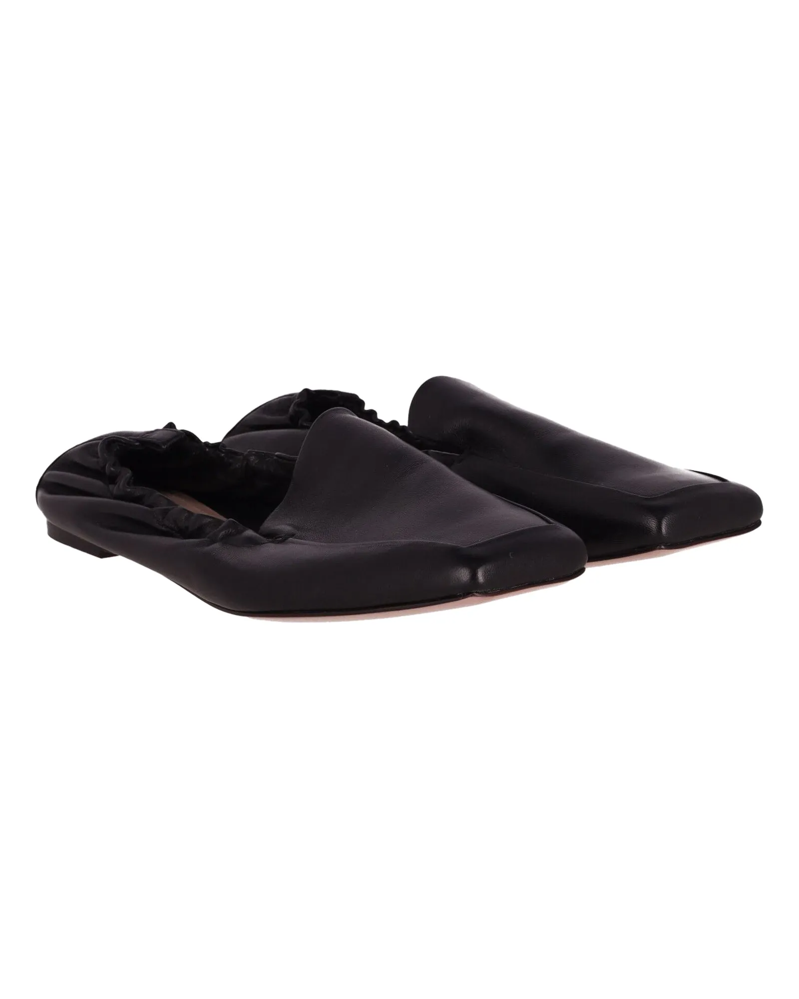 Porter & Paire Scrunched Ballet Flats in Black Leather