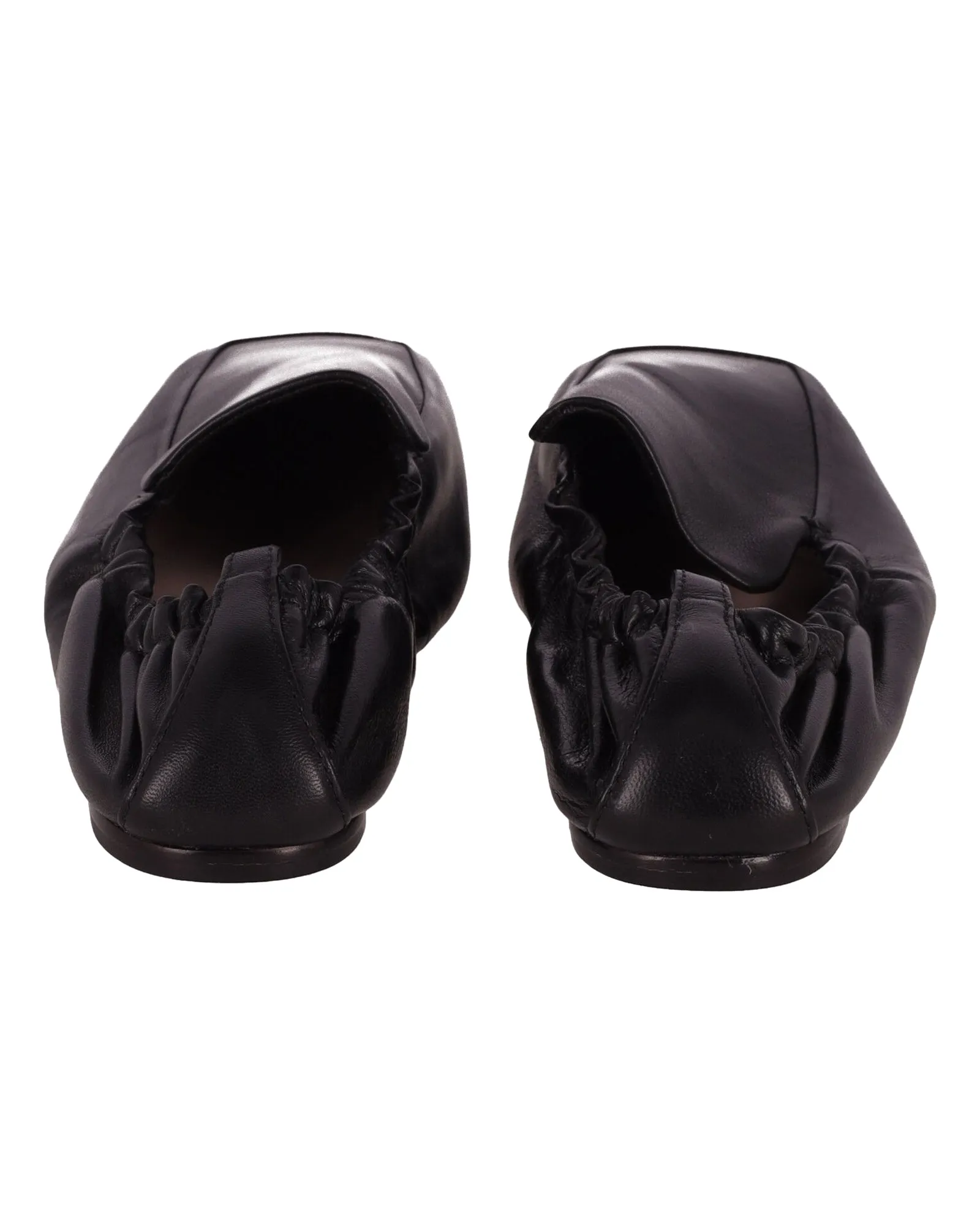 Porter & Paire Scrunched Ballet Flats in Black Leather