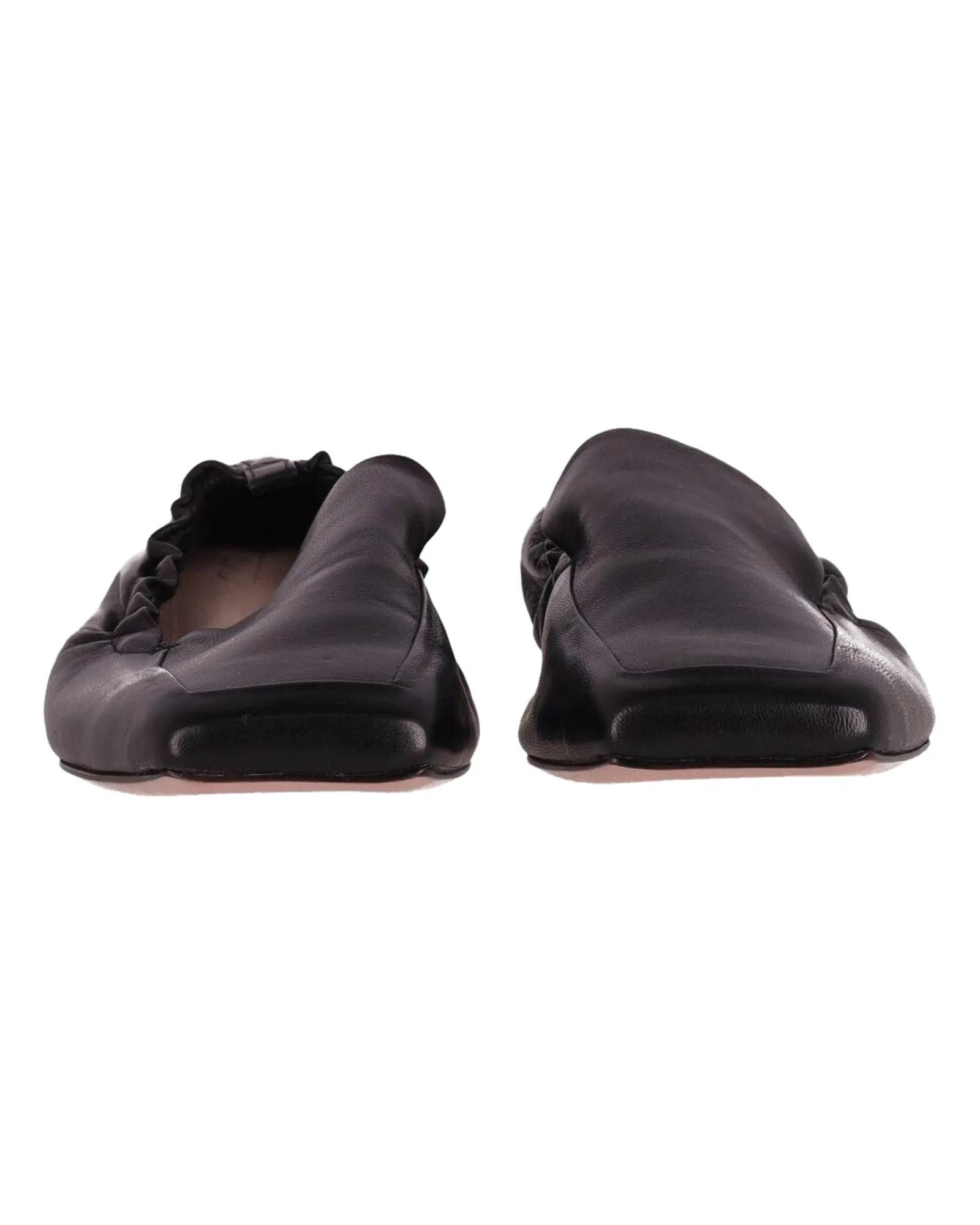 Porter & Paire Scrunched Ballet Flats in Black Leather